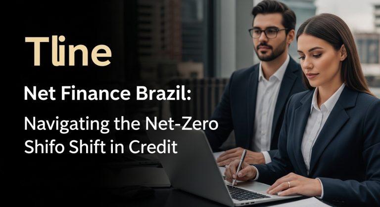 Brazilian financial district with green finance imagery and rising charts