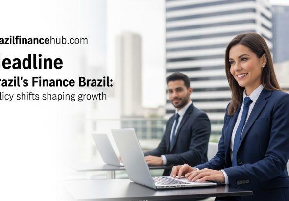 Editorial illustration of Brazil's evolving finance landscape, highlighting central bank, airlines, and fintech sectors.