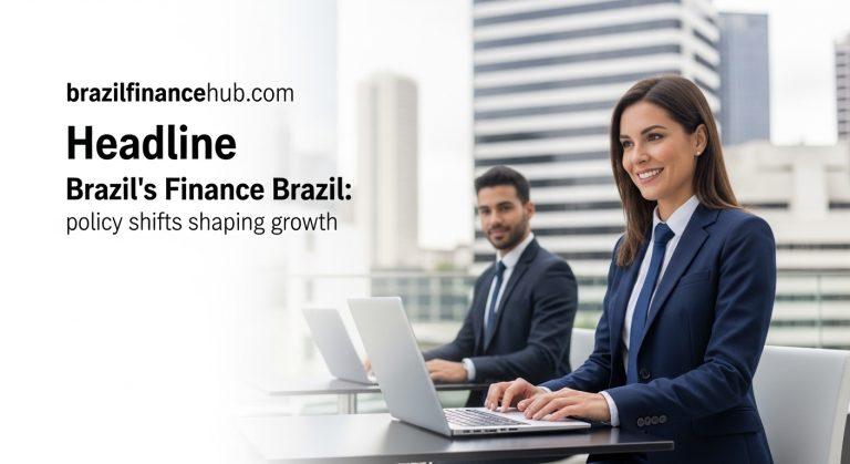 Editorial illustration of Brazil's evolving finance landscape, highlighting central bank, airlines, and fintech sectors.