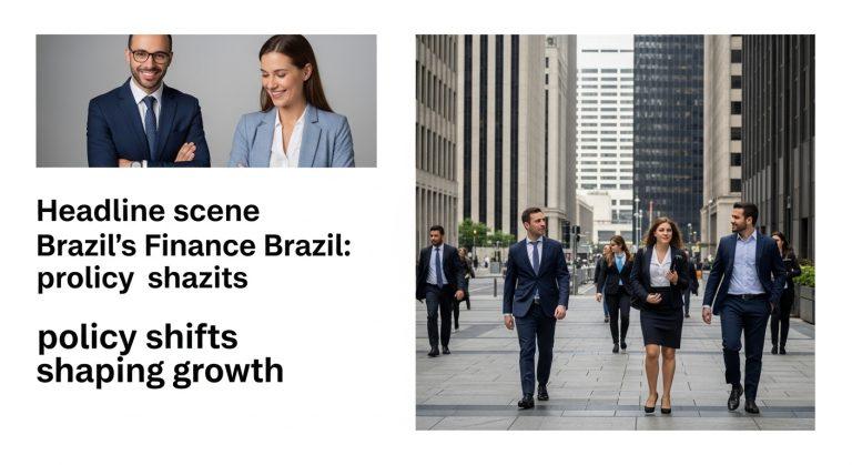 Editorial illustration of Brazil's evolving finance landscape, highlighting central bank, airlines, and fintech sectors.