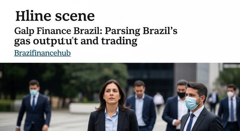 Analyst reviewing Galp's Brazil gas output and trading charts in a finance newsroom.