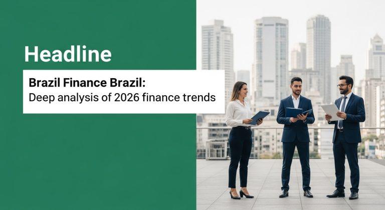 Brazilian finance district with charts and climate policy imagery