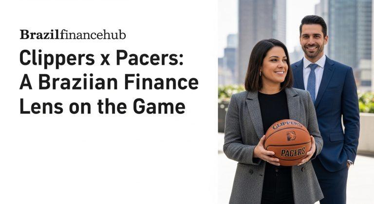 Newsroom analysis graphic showing Clippers vs Pacers with financial market charts overlay