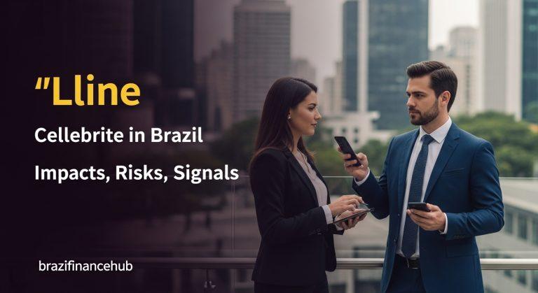 Desk with finance charts and Cellebrite-related visuals signaling Brazilian finance-tech integration.