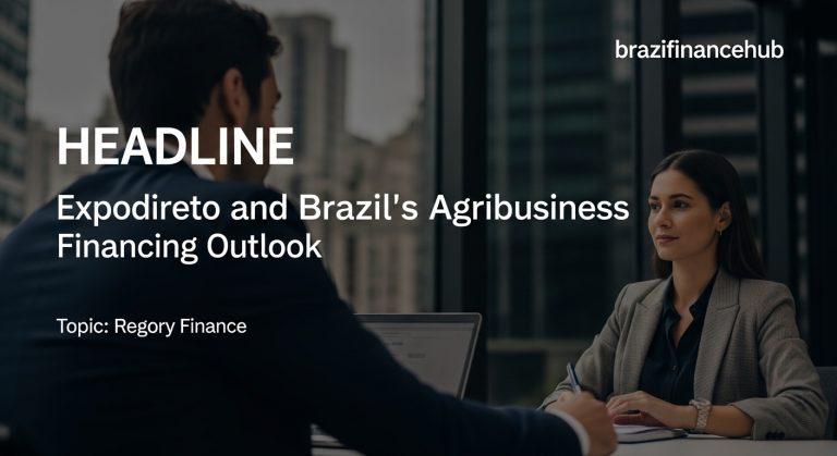 Expodireto expo scene showing agriculture finance discussions between farmers and lenders.